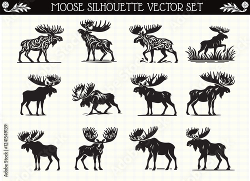 Moose Silhouette Black Color Wildlife Clipart for Logos and Designs