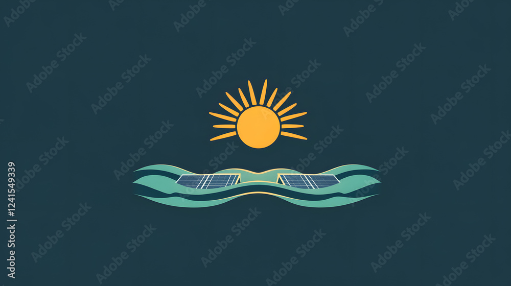 Obraz premium Logo with a sun rising over solar panels, representing hope and clean energy for the future.Logo with a sun rising over solar panels, representing hope and clean energy for the future.