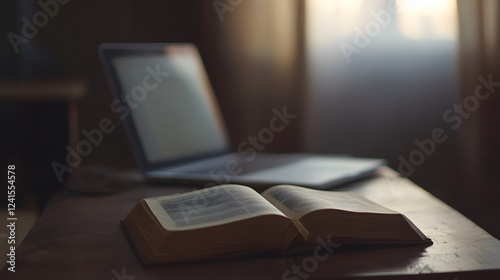 Wallpaper Mural Close-up of an open book with a blurred laptop in the background
 Torontodigital.ca