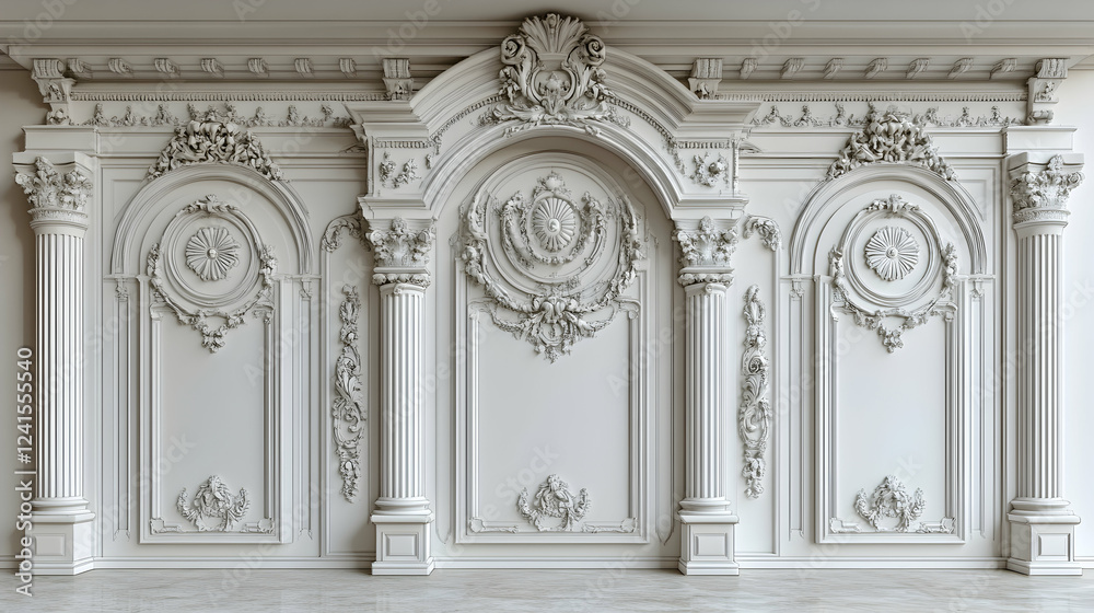 Obraz premium Elegant white rococo wall paneling interior design