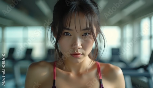 Free Download determined japanese woman doing intense workout in fitness center - GFXLoad