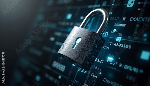 padlock on binary code