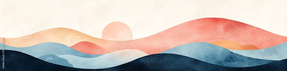 Abstract Watercolor Landscape: A serene and ethereal landscape, painted in vibrant shades of blue, coral, and gold, captures the essence of tranquility and serenity. Abstract Watercolor Landscape: A serene and ethereal landscape, painted in vibrant shades of blue, coral, and gold, captures the essence of tranquility and serenity.