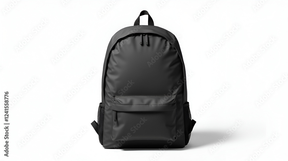 Fototapeta premium Durable black backpack, isolated on a white background, illustrating its versatile design suitable for everyday needs and casual activities.