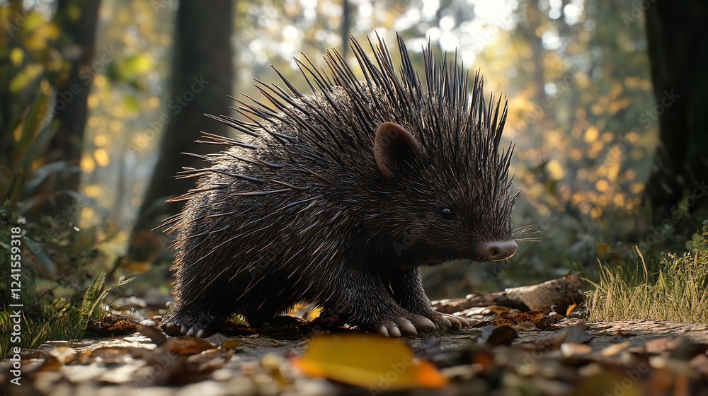 Adorable Porcupine in a Lush Forest Setting Adorable Porcupine in a Lush Forest Setting