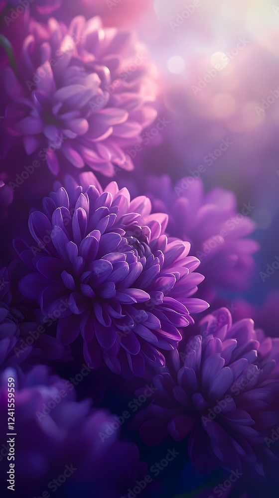 Fototapeta premium Purple and white chrysanthemums, vibrant colors, macro photography 