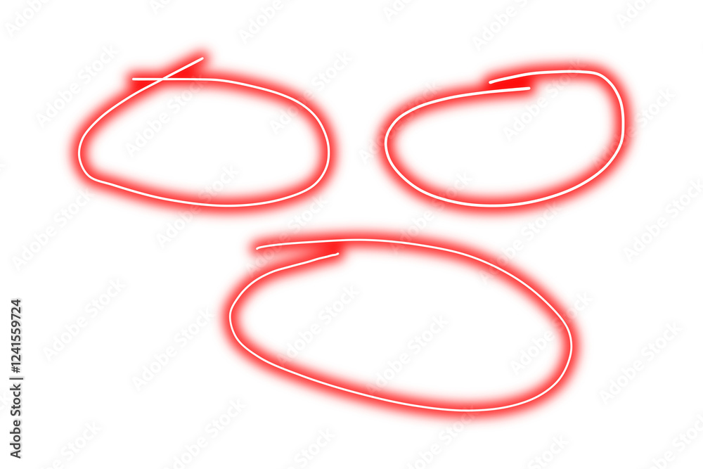 Fototapeta premium red glowing marker circles isolated on transparent background. Neon doodle circle line hand drawn. Neon red marker circle for marking text, Design elements