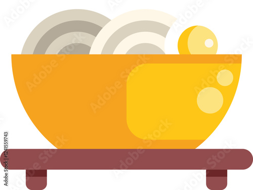 Ramen noodles served in yellow bowl placed on wooden tray, representing traditional japanese cuisine