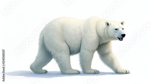 Powerful polar bear on the move, traversing the icy landscape in its Arctic home, highlighting the vulnerability of this iconic species.