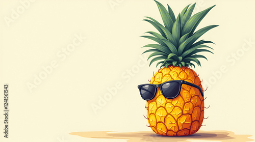 Quirky food photography showcasing a vibrant pineapple with sunglasses, capturing a playful summer mood
