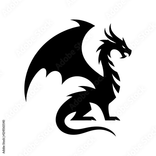 Dragon silhouette. Black dragon. Vector illustration.