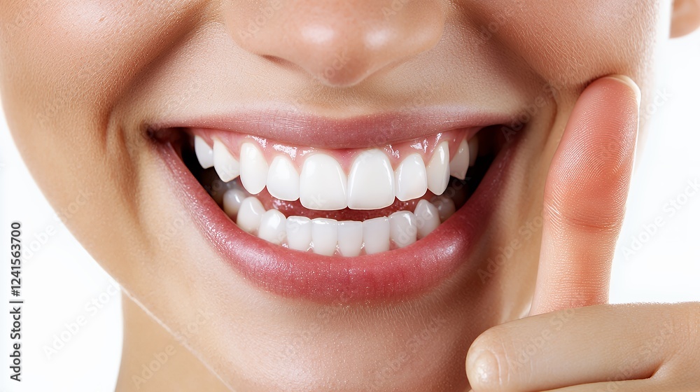 Obraz premium close up photo of a young woman smiling with white teeth 