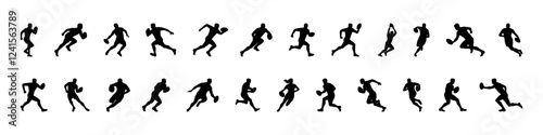 Rugby player silhouettes. Sports athlete collection. Vector illustration.