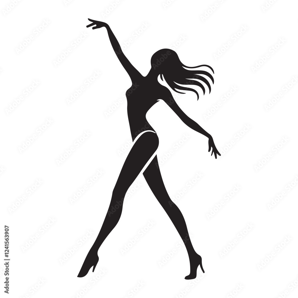 Elegant Woman Silhouette in Dancing Pose Vector Art Elegant Woman Silhouette in Dancing Pose Vector Art