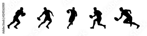 Rugby player silhouettes. Sports athlete collection. Vector illustration.
