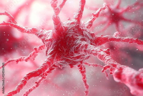 illustration of neurons featuring red neural paths on a soft pink background