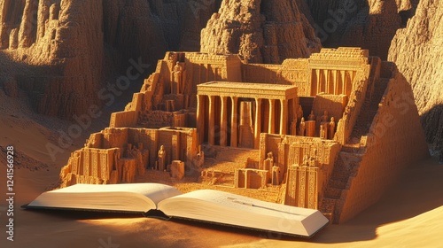 Egypt history comes alive with images of pharaohs and temples rising from the pages of an open book.