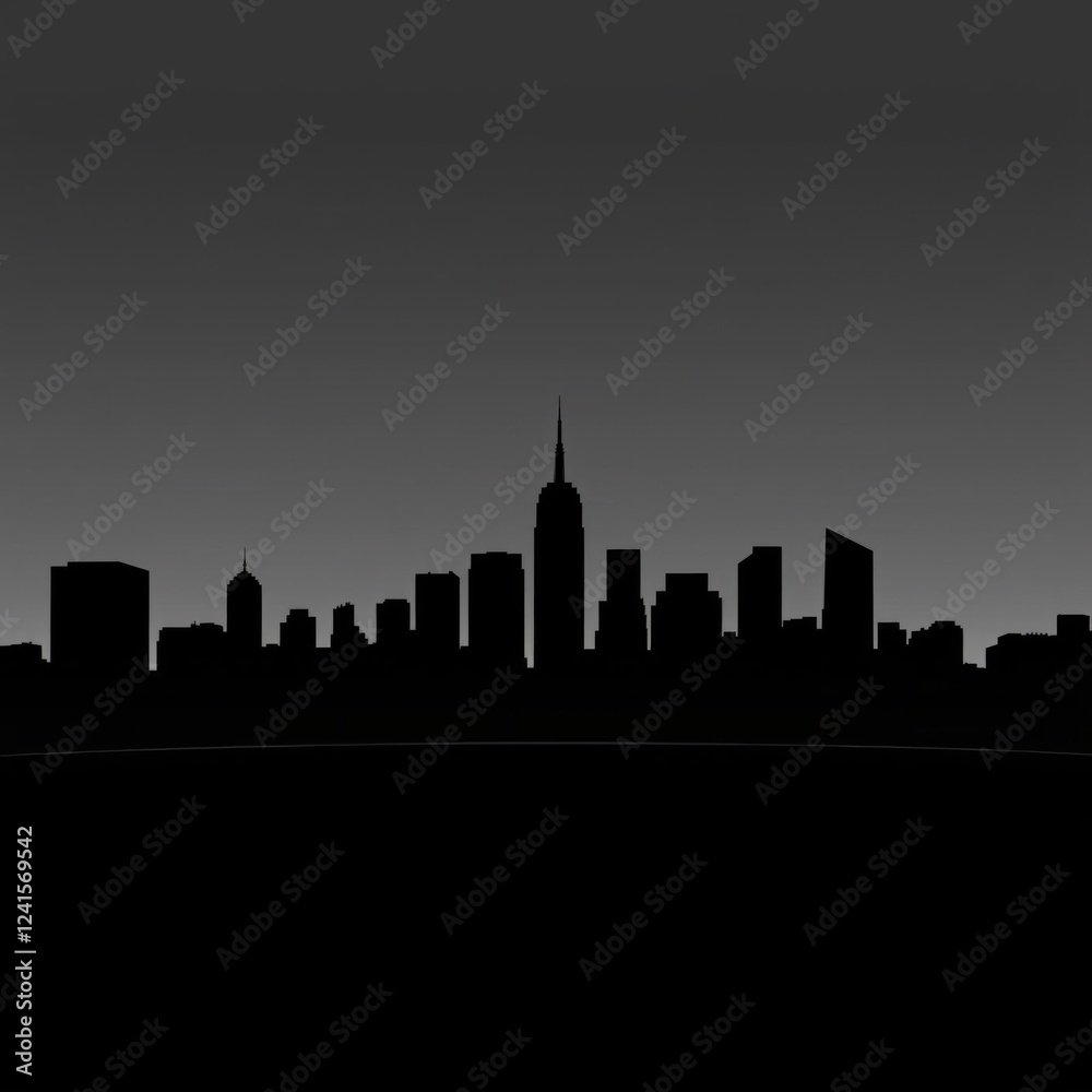 Fototapeta premium Surreal giant bull emerging from misty city skyline at dawn blending urban architecture with mythical imagination silhouetted skyline cityscape architecture illustration building city vector