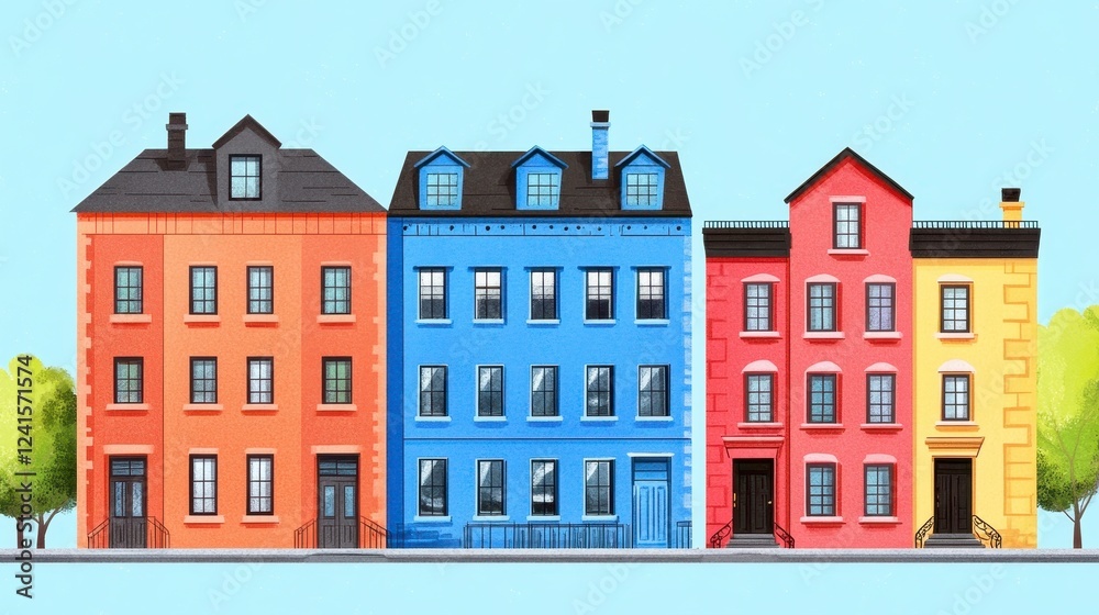 Fototapeta premium Colorful Urban Houses Illustration