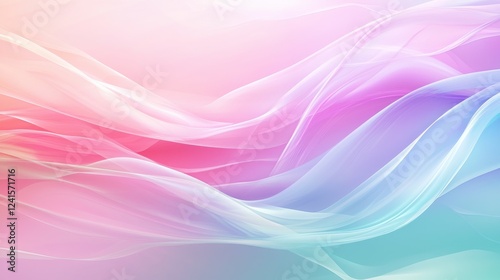 Soft pastel waves create an ethereal atmosphere in a tranquil and dreamy landscape with delicate color transitions and fluid forms