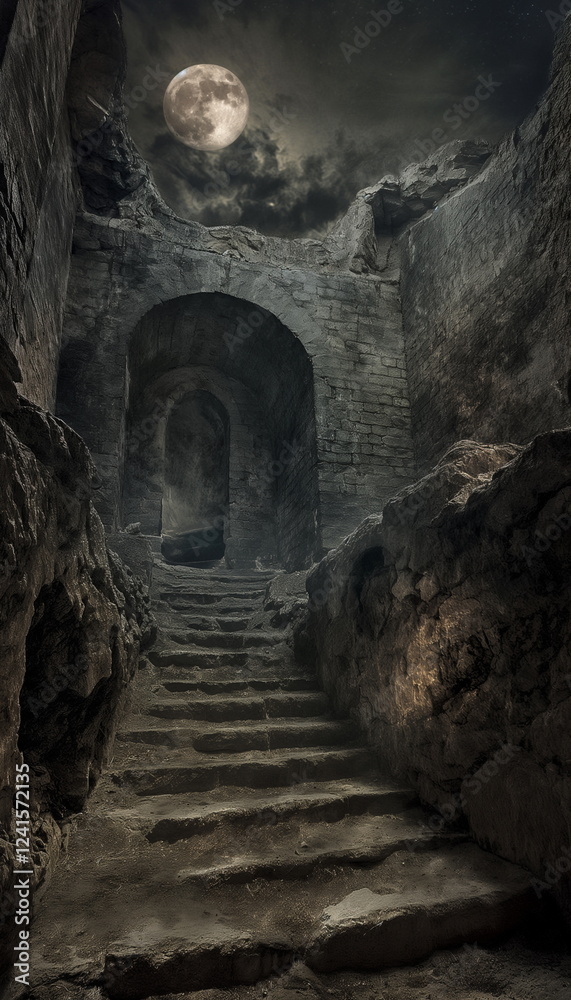 Obraz premium At night At night Passage-Coffin is shrouded in an_004