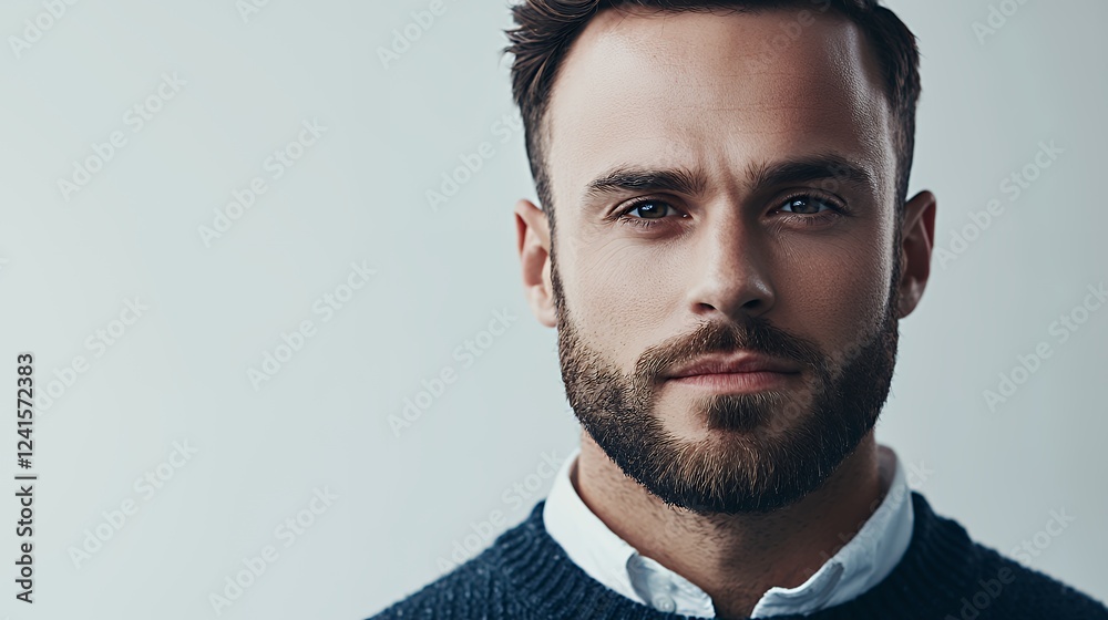 Obraz premium portrait of a young man with a beard wearing a blue sweater 