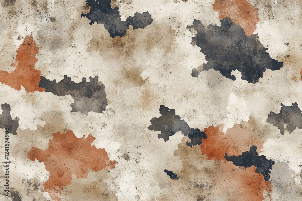 Obraz premium Abstract Watercolor Camo Beige, Brown Grey Irregular Blot Seamless Pattern