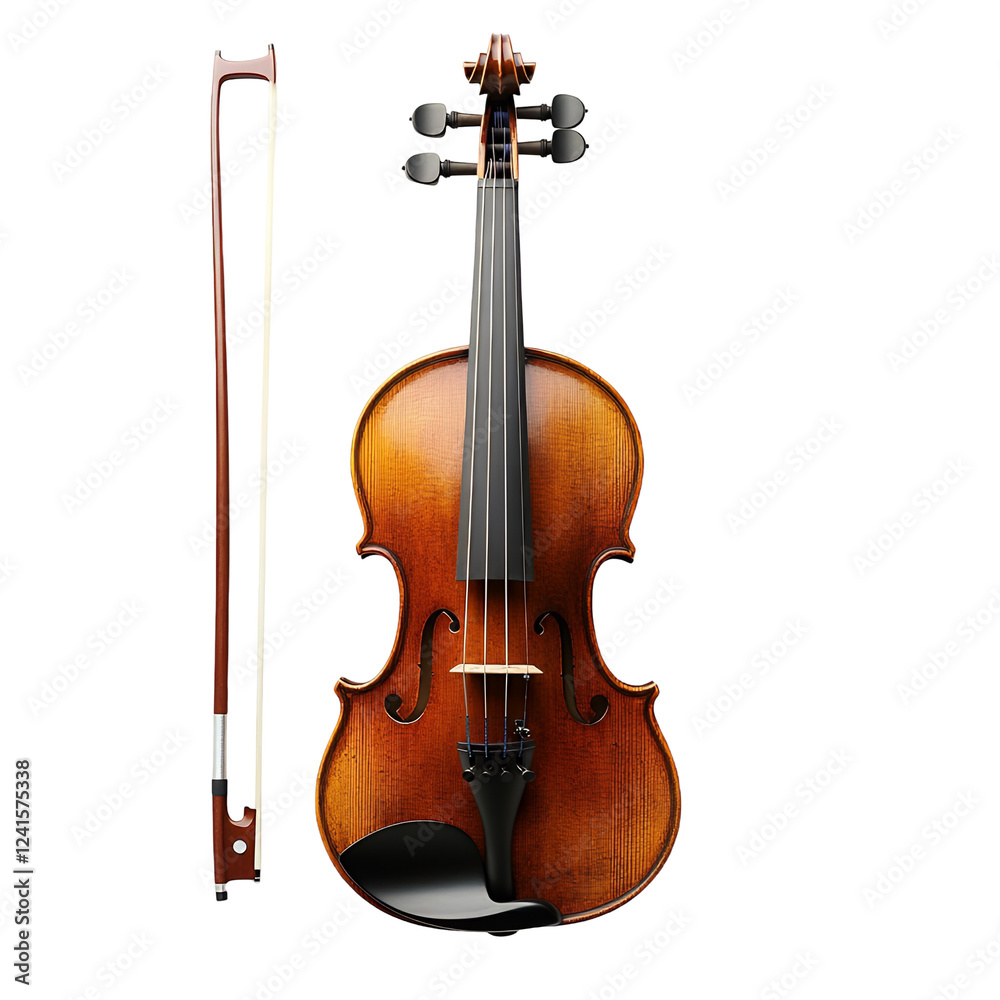 Obraz premium Classic violin and bow isolated transparent background musical instrument stringed instrument