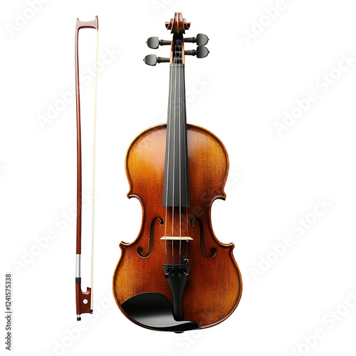 Classic violin and bow isolated transparent background musical instrument stringed instrument