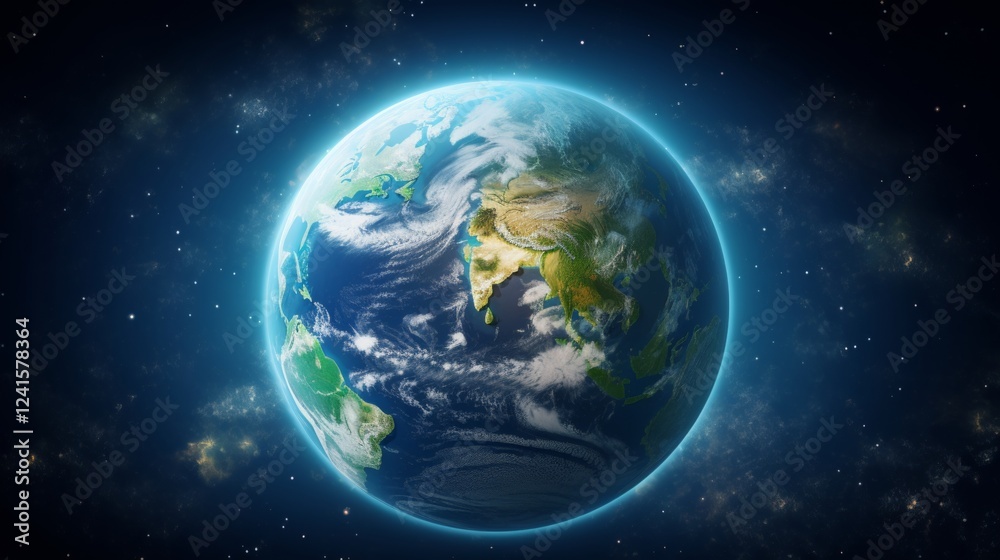 Earth against a dark space background with soft atmospheric glow for a minimalist depth effect Earth against a dark space background with soft atmospheric glow for a minimalist depth effect