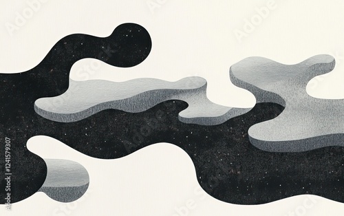 Wallpaper Mural An abstract design featuring flowing shapes in shades of black, gray, and white, creating a fluid, organic composition on a light background. Torontodigital.ca