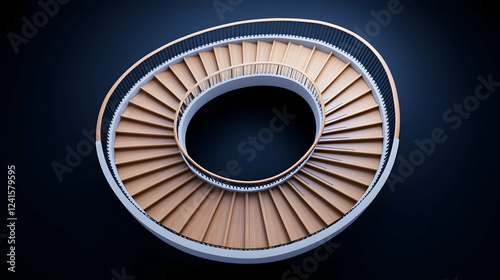 Circular wooden staircase, modern design, dark background, architectural visualization, perfect for design websites