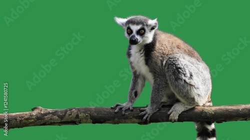 lemur looking in different directions on green screen
