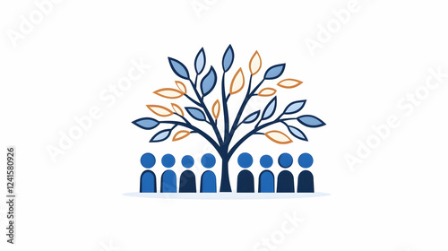 Community growth, diverse team under tree, collaboration, unity, business concept