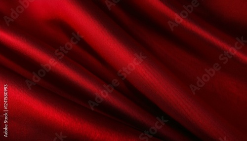 Red silk satin. Curtain. Luxury background for design. Shiny fabric. Wavy folds. Christmas, Valentine, Valentine's day, anniversary, awarding, festive. Web banner. Wide. Panoramic. Website header.