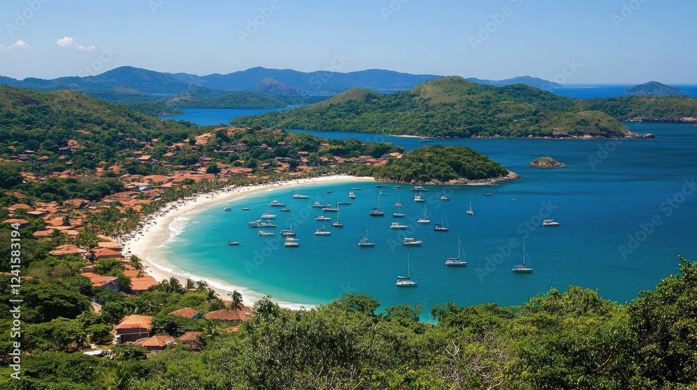 Fototapeta premium Unique images of coastal charm and turquoise waters rise in stunning detail. White background.