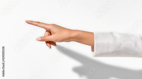 Elegant Female Hand Pointing, Gesture, White Background