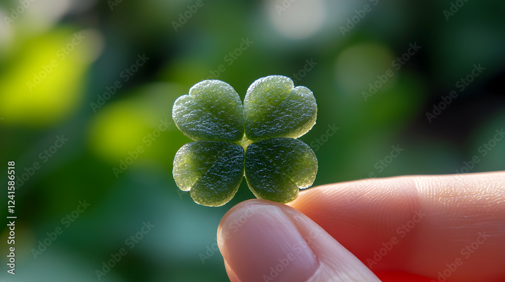 Four-leaf clover held, garden background, luck, nature Four-leaf clover held, garden background, luck, nature