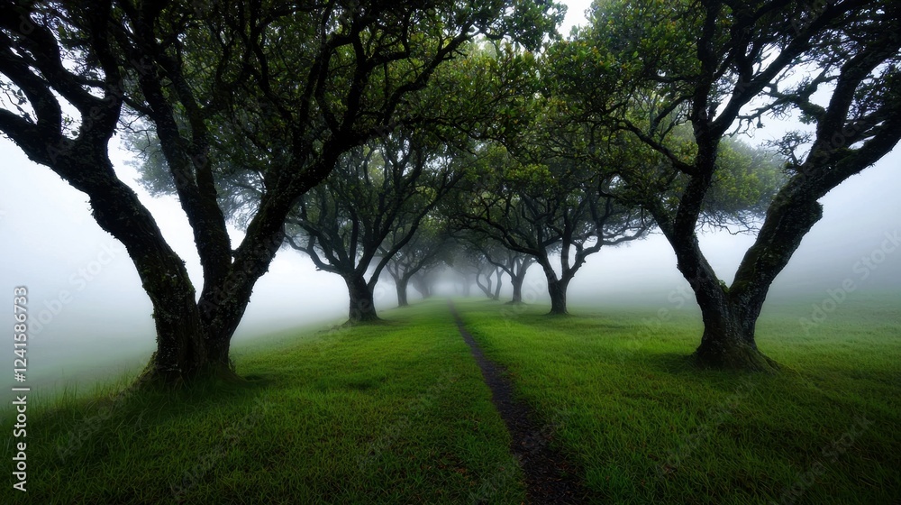 A path through a forest with trees on either side A path through a forest with trees on either side