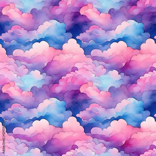 A seamless watercolor texture of soft pastel clouds blending in shades of pink, blue, and purple photo