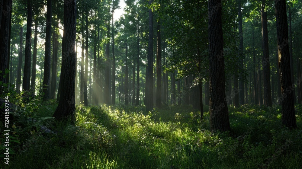 Obraz premium A forest with trees and grass