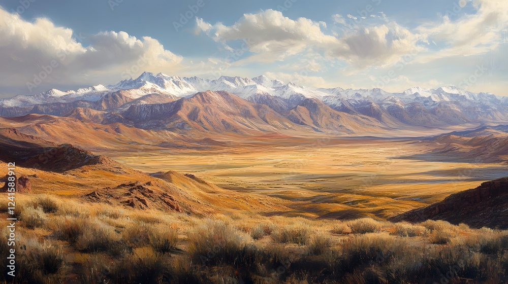 A panoramic view of the barren and desolate Nevada desert
