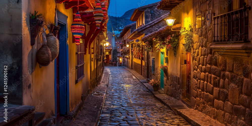 Fototapeta premium At night At night the streets of Cusco are filled _001