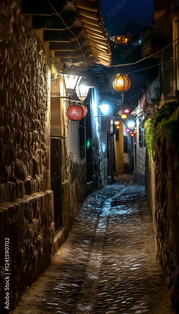Fototapeta premium At night At night the streets of Cusco are filled _008