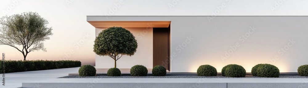 Fototapeta premium Transform your home garden clean minimalist design with gravel path