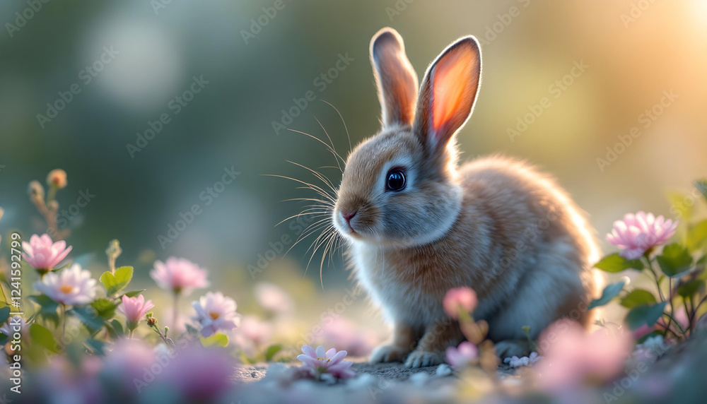 Fototapeta premium a small rabbit, Ultra-detailed dreamlike, photography 8K resolution image, translucent and ethereal.