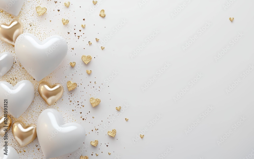 Luxury mockup background with space for text decorated with elegant gold and white heart ornaments for a timeless romantic aesthetic for Saint Valentines Day and 8 March International Womens Day Luxury mockup background with space for text decorated with elegant gold and white heart ornaments for a timeless romantic aesthetic for Saint Valentines Day and 8 March International Womens Day