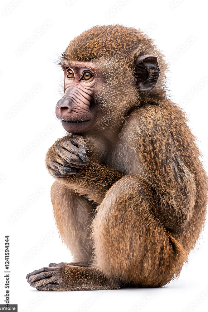 Fototapeta premium Olive Baboon Savanna Monkey isolated on white background
