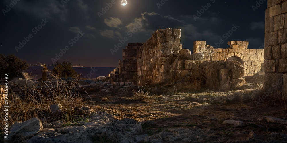 Fototapeta premium At night At night Tiryns is shrouded in an atmosph_002