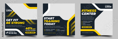 Gym and fitness square banner social media post template